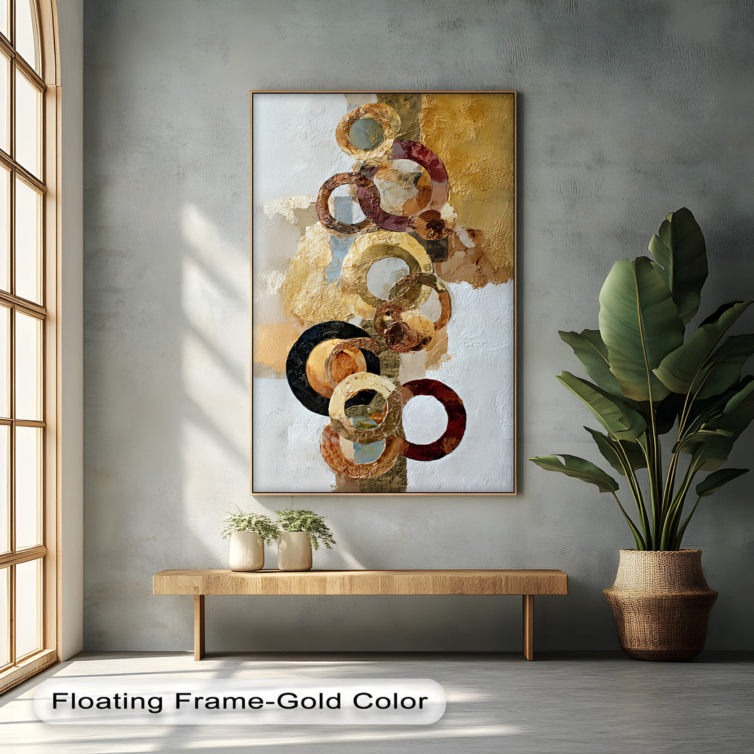 Gilded Motion – Textured Gold Rings Abstract Canvas Print