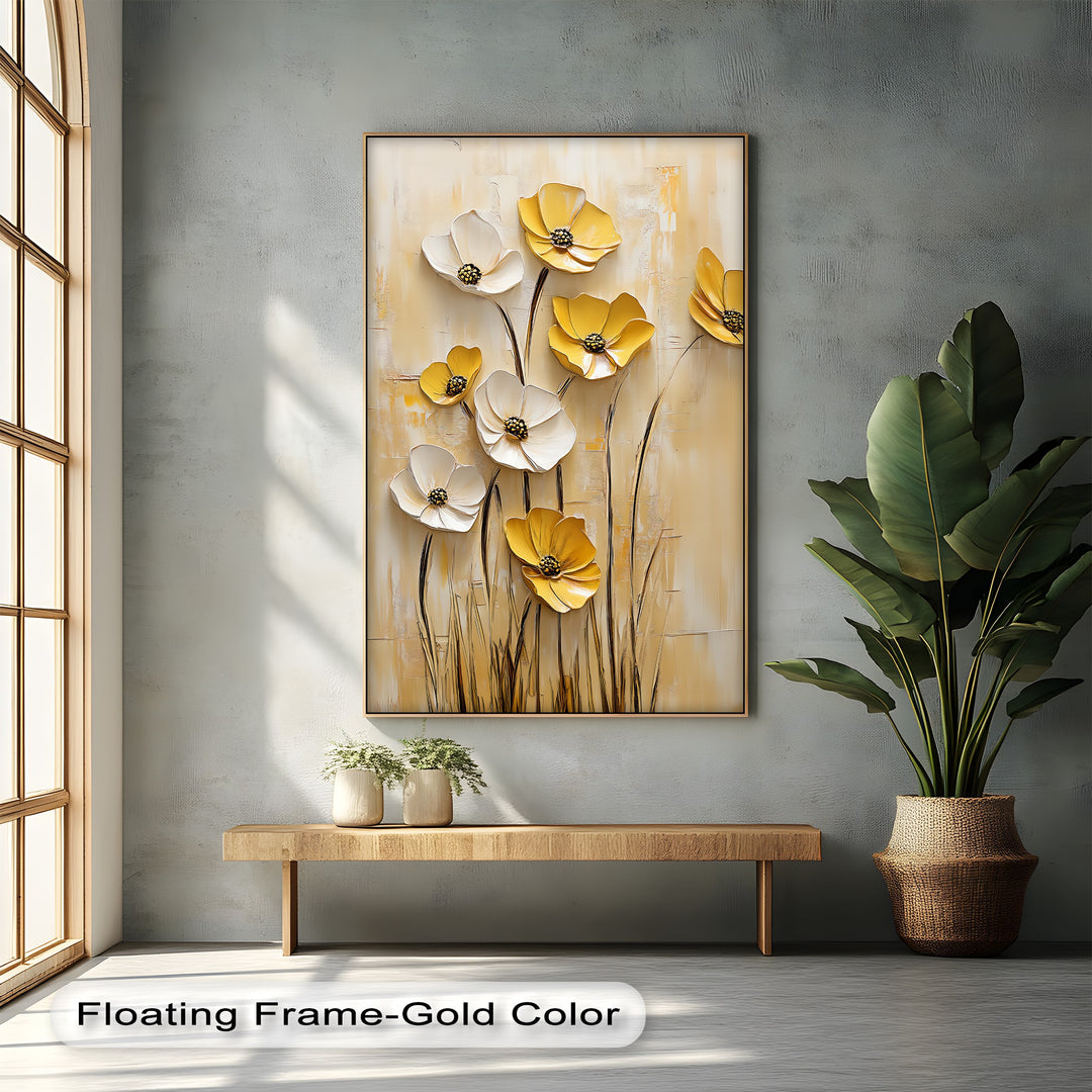 Golden Meadow Blooms – Yellow and White Flower Canvas Wall Art