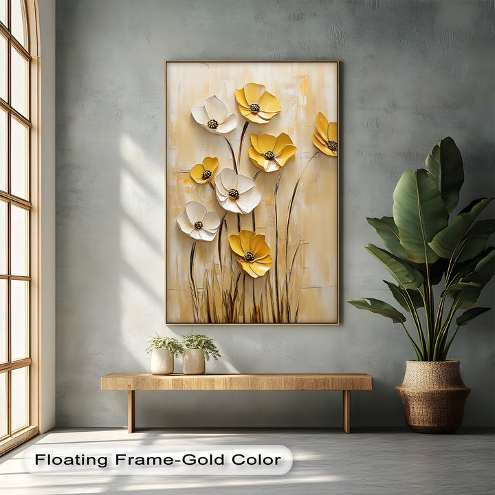 Golden Meadow Blooms – Yellow and White Flower Canvas Wall Art