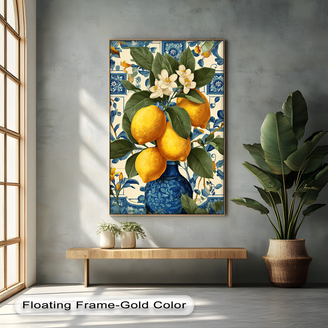 Lemons in Blue Vase - Canvas Wall Art | Wall Art for Living Room