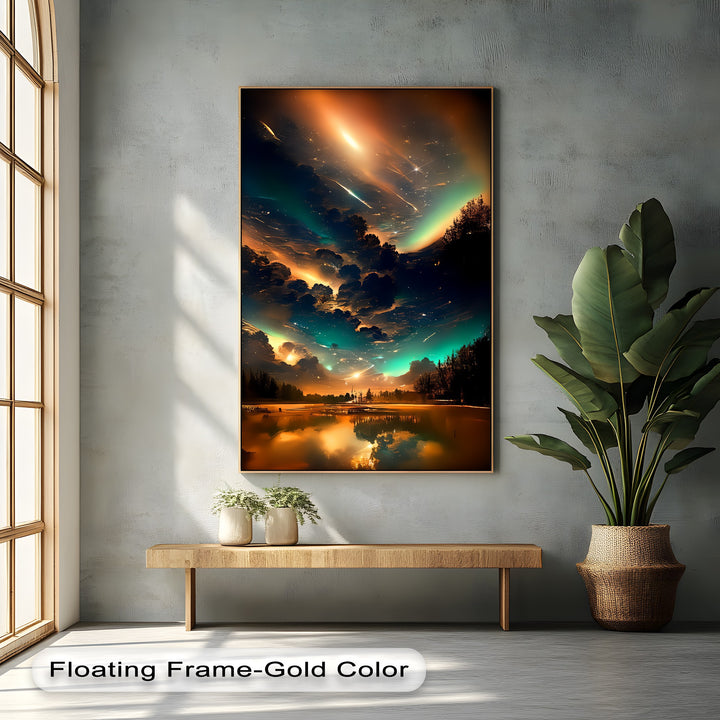 Celestial Dreamscape – Northern Lights Over Forest Lake Canvas Print