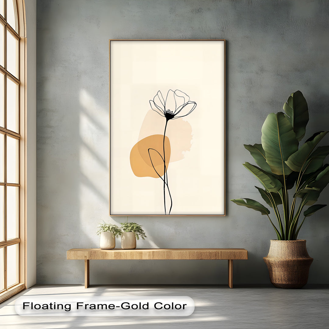 Golden Petal Outline – Minimalist Floral Canvas Wall Art | Artwork Canvas