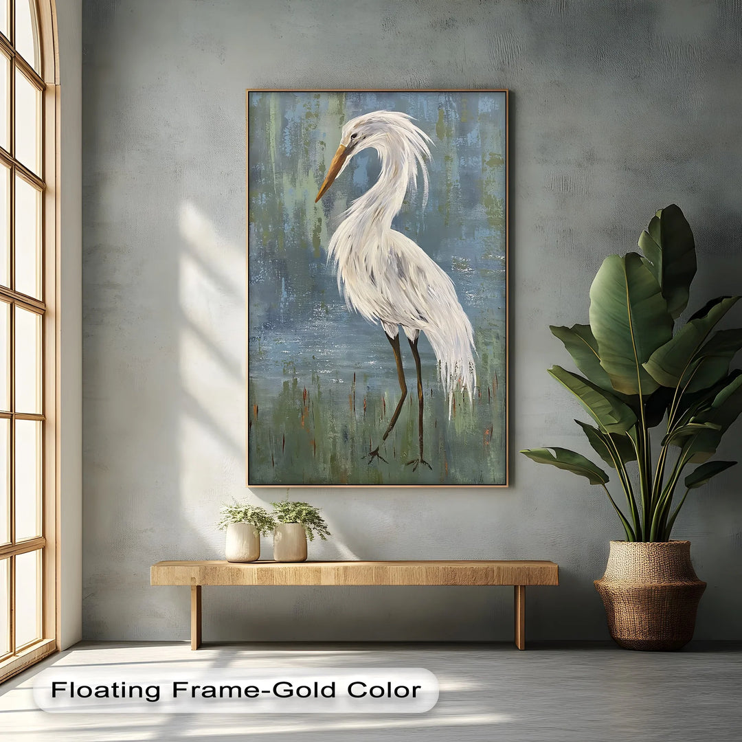 Graceful White Heron – Minimalist Bird Canvas Print - MyPhotoStation