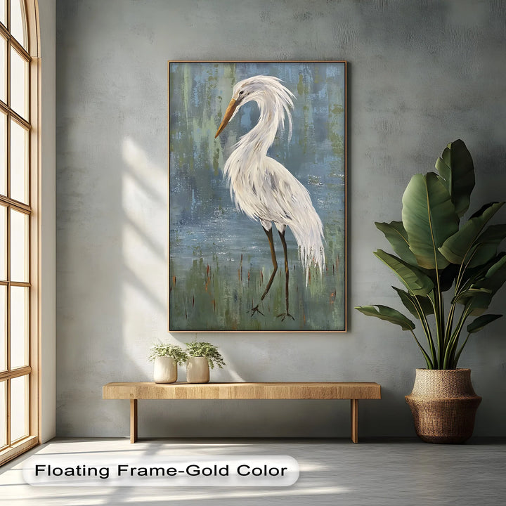 Graceful White Heron – Minimalist Bird Canvas Print - MyPhotoStation