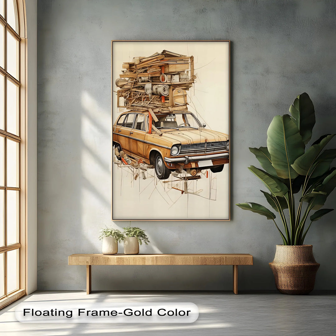 Overloaded Journey in Wood Texture – Car Canvas Print - MyPhotoStation