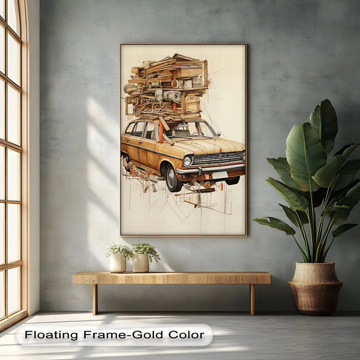 Overloaded Journey in Wood Texture – Car Canvas Print - MyPhotoStation