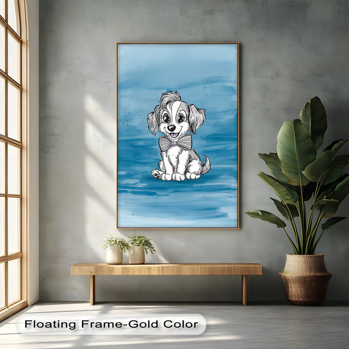 Charming Cartoon Pup with Bowtie - Puppies Canvas Print