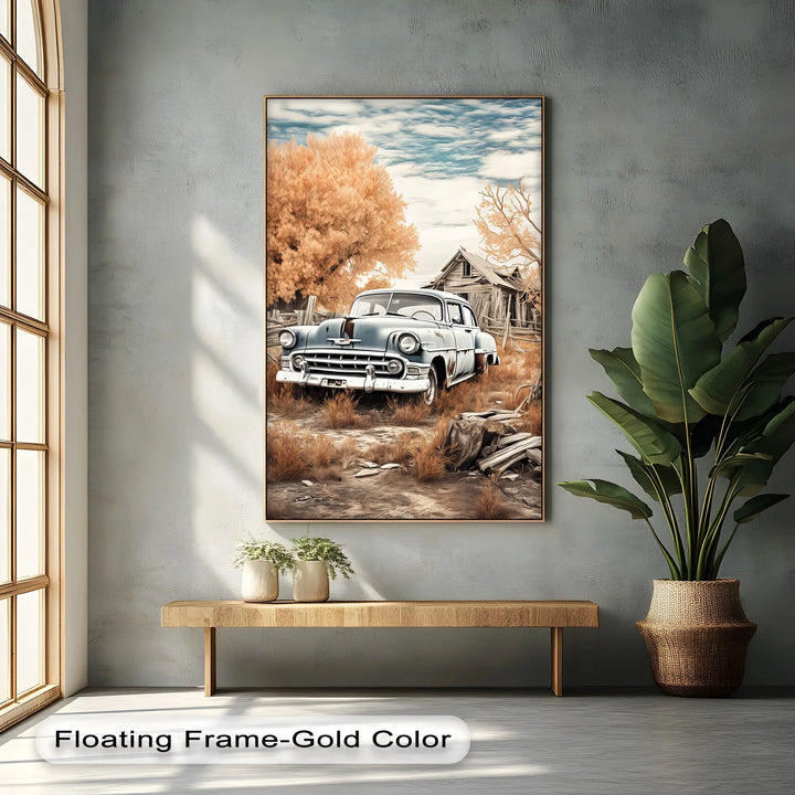 Weathered Elegance by the Farmhouse – Car Canvas Print - MyPhotoStation