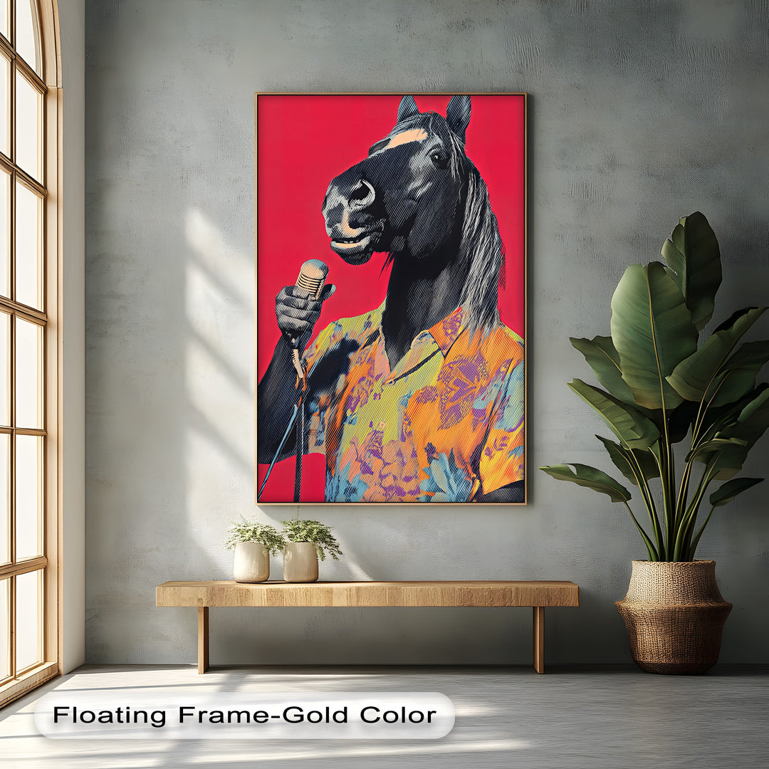 Neigh the Mic – Singing Horse in Tropical Shirt Pop Art Canvas Print