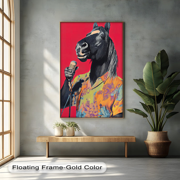 Neigh the Mic – Singing Horse in Tropical Shirt Pop Art Canvas Print