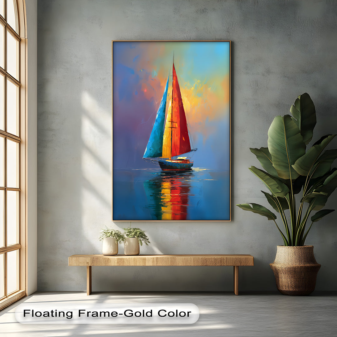 Sails of Fire and Sea – Vibrant Sailboat Canvas Print
