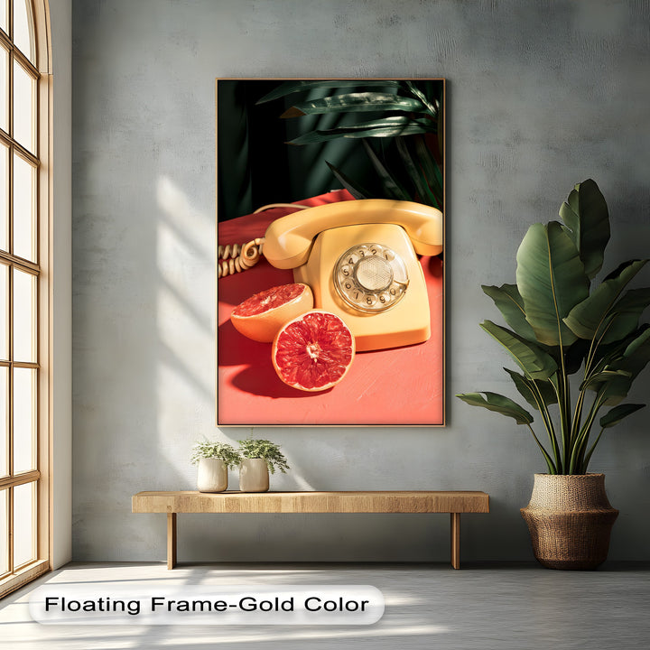 Tropic Call – Retro Telephone & Grapefruit Pop Art Canvas Print