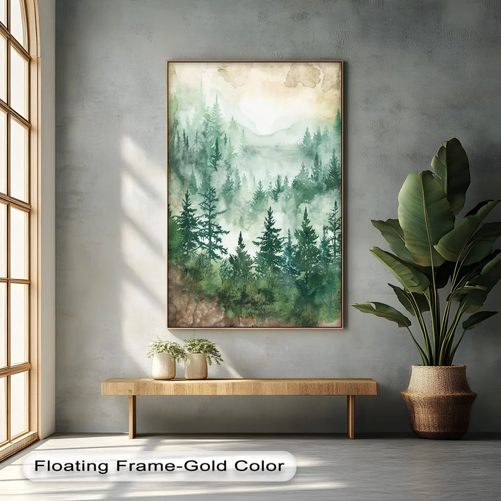 Misty Pines – Watercolor Forest Landscape Canvas Print