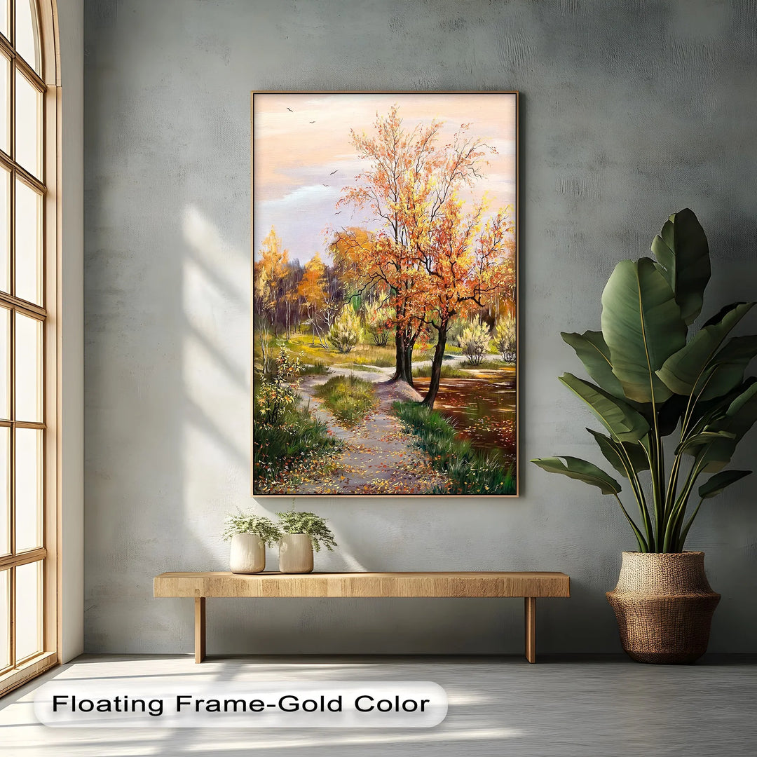 Golden Path in Autumn – Fall Forest Trail Landscape Canvas Print