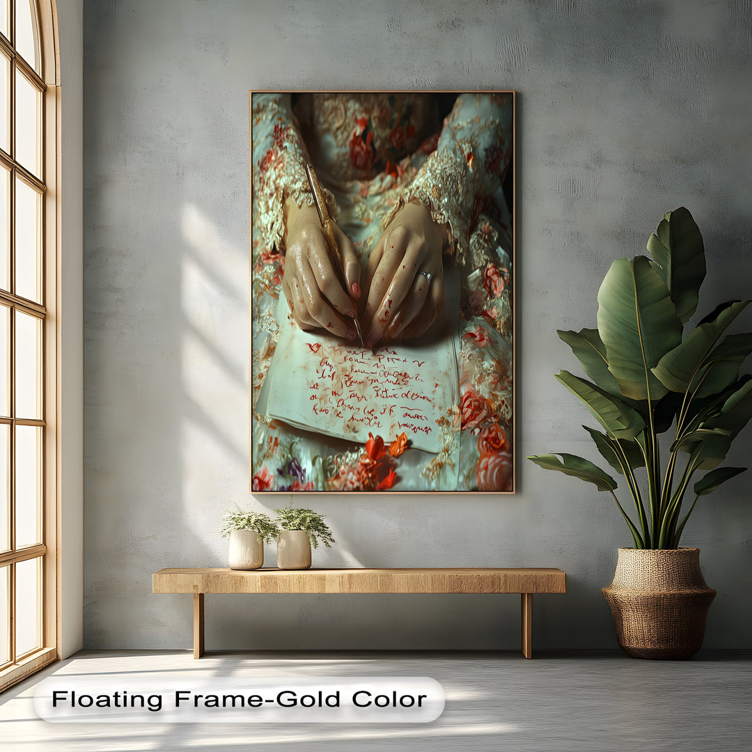 Crimson Petals & Ink – Persian Canvas Print