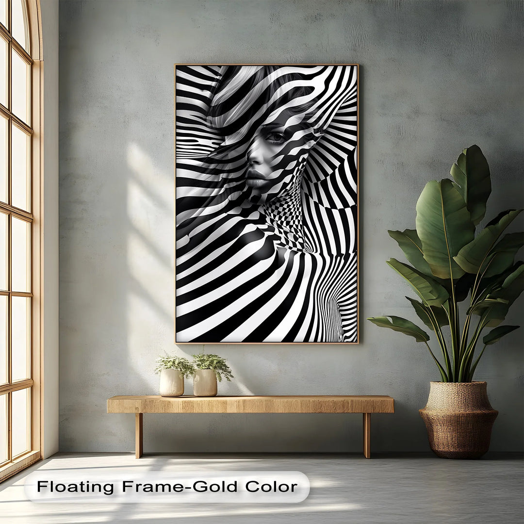Illusionary Muse – Optical Portrait in Black & White Canvas Print - MyPhotoStation