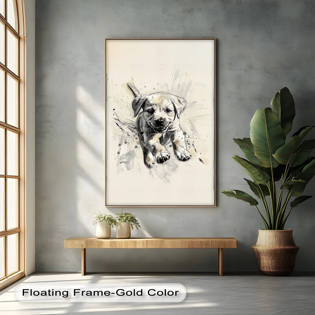 Leap of Joy – Sketch Style Playful Puppy Art Puppies Canvas Print - MyPhotoStation