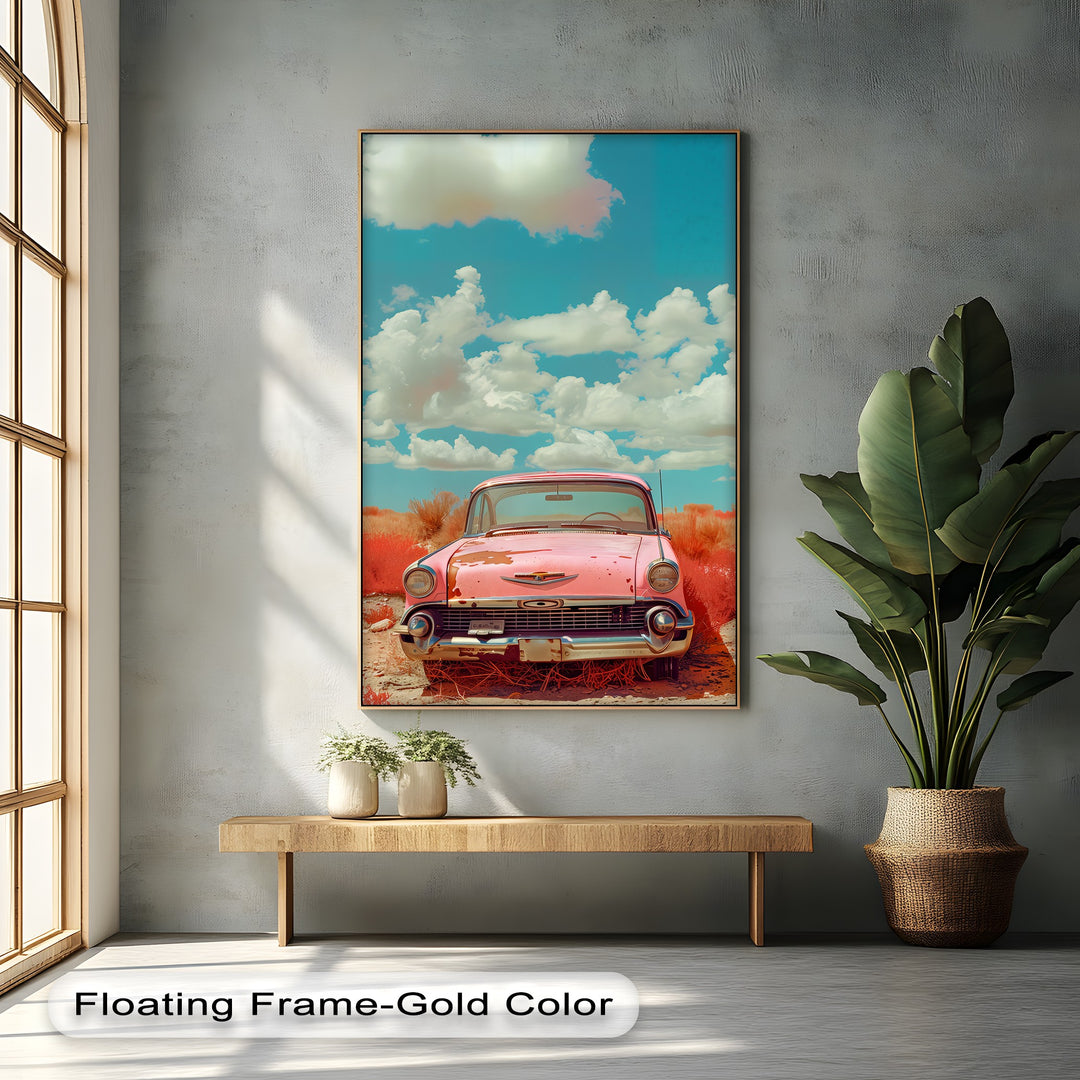 Desert Drift – Faded Pink Classic Car Canvas Print
