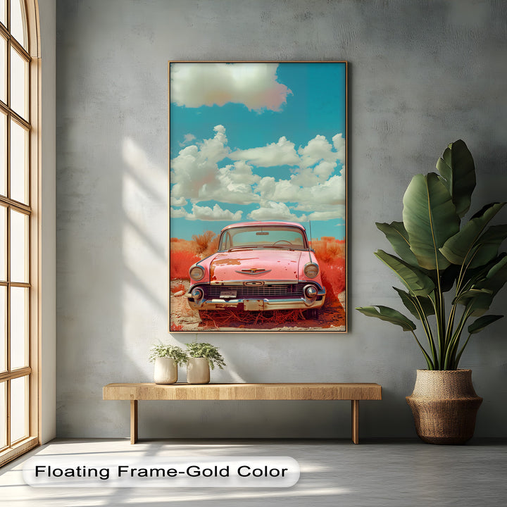 Desert Drift – Faded Pink Classic Car Canvas Print