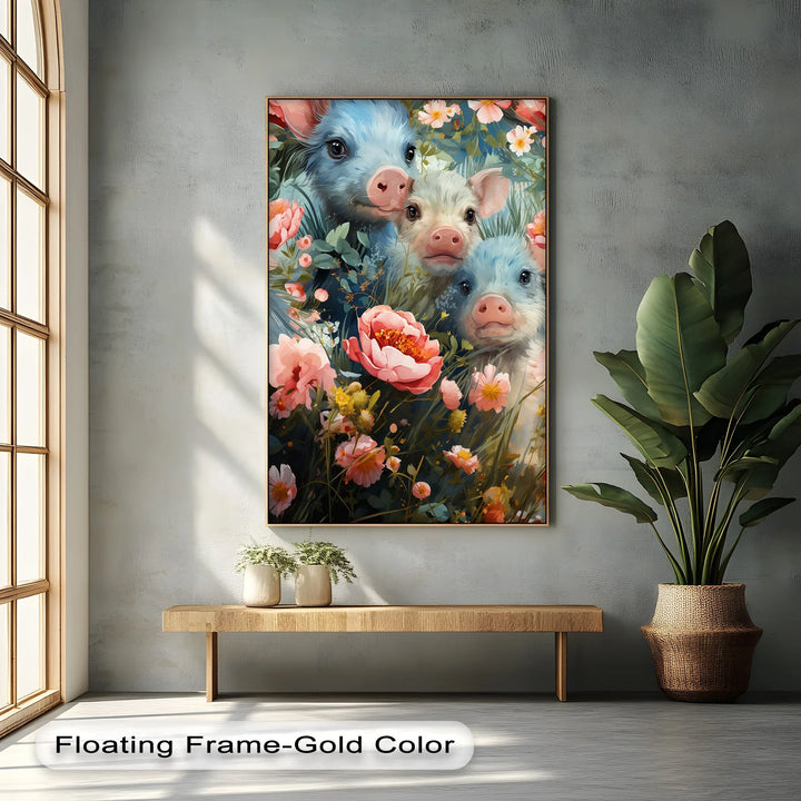 Blossom Companions – Piglets Among Spring Blooms Animal Canvas Print - MyPhotoStation
