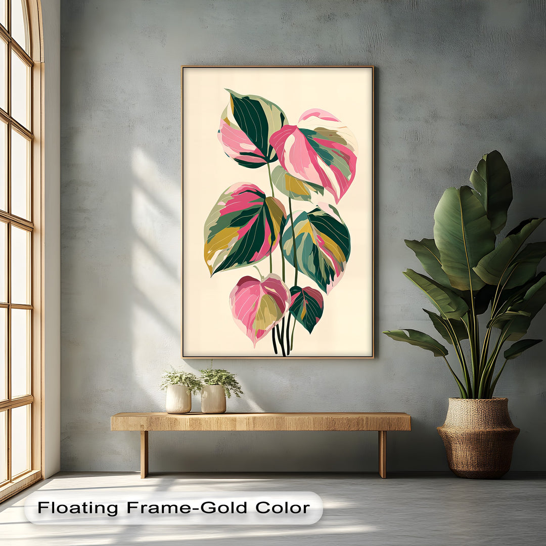 Pink and Green Leaves - Canvas Wall Art | Oversized Wall Art