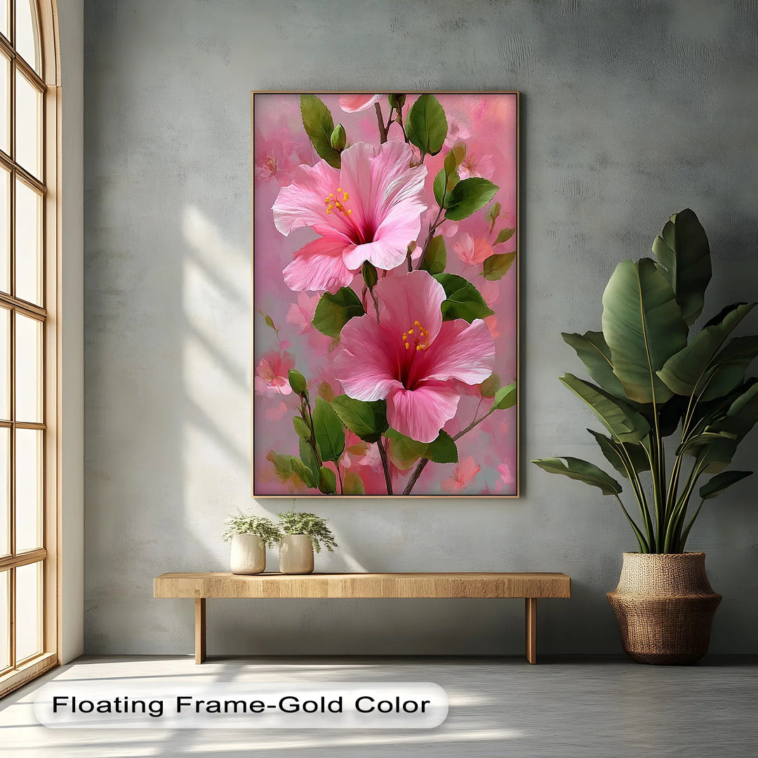 Pink Hibiscus Elegance – Romantic Tropical Floral Canvas Print - MyPhotoStation