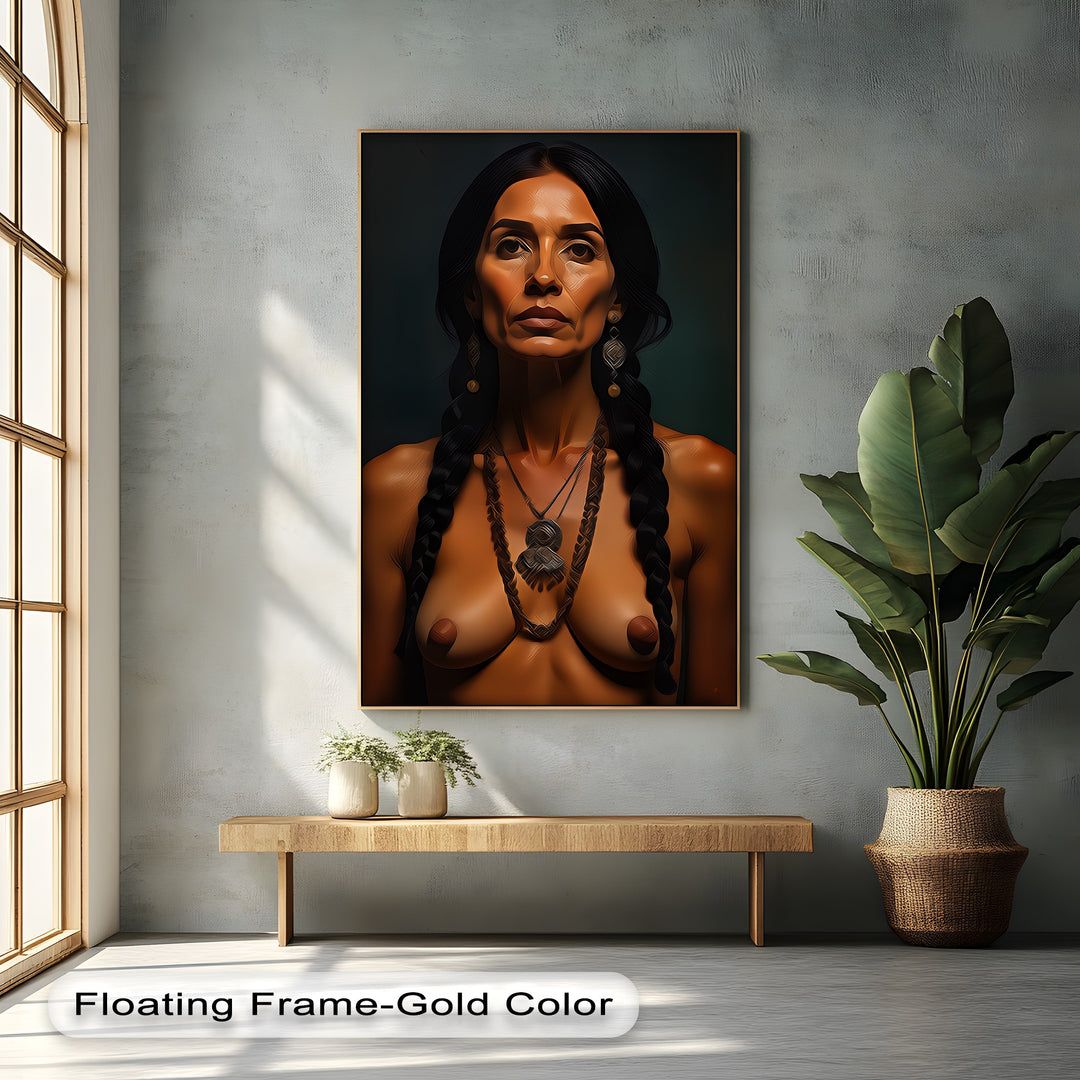 Warrior Grace – Tribal-Inspired Nude Canvas Wall Art | Large Canvas
