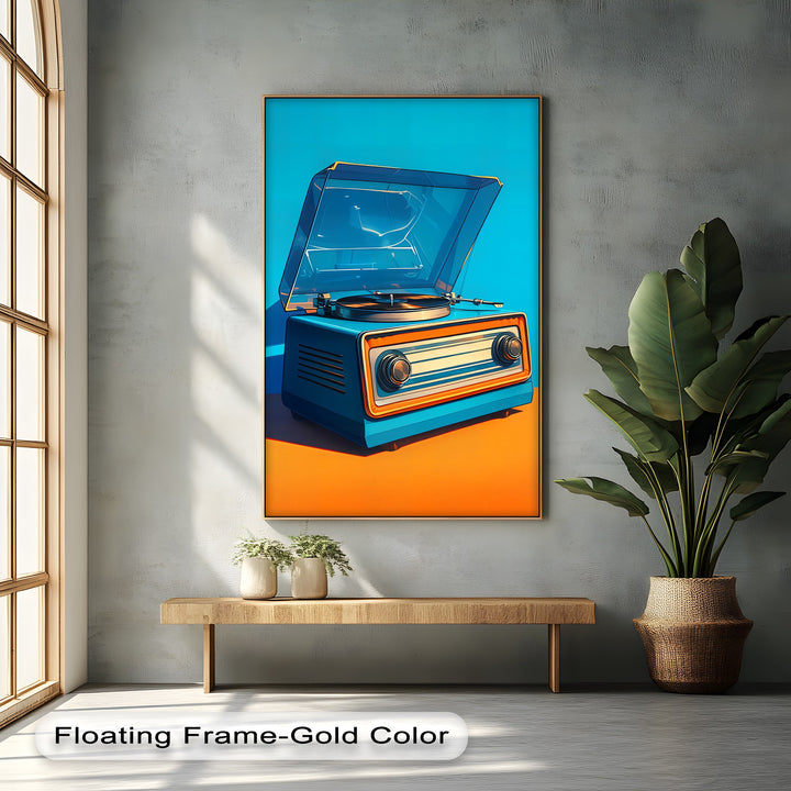 Retro Groove – Bright Blue Turntable Canvas Print