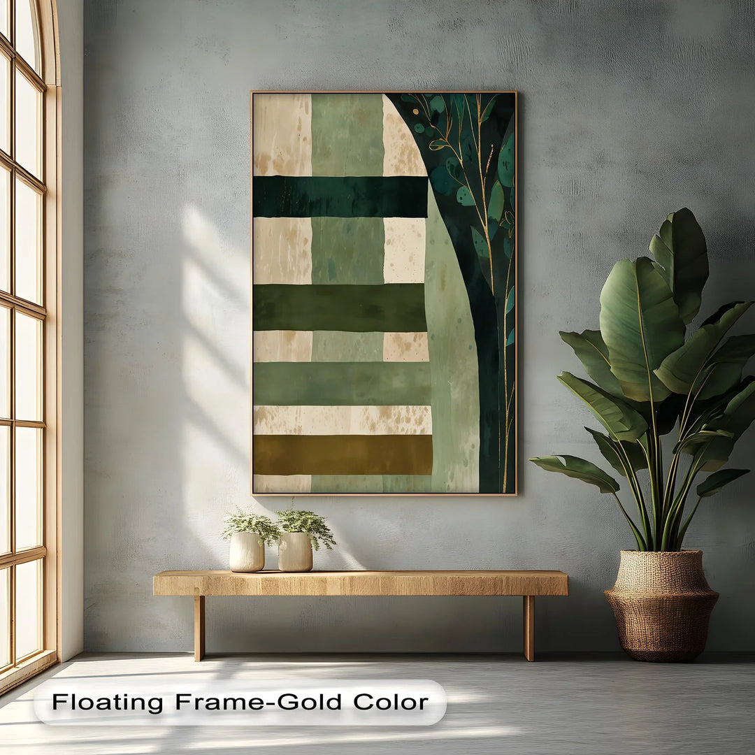 Verdant Tapestry – Botanical Stripe Abstract Canvas Print - MyPhotoStation