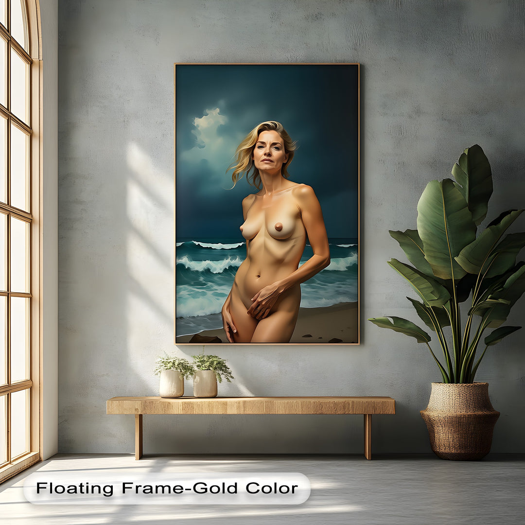 Ocean Muse – Windswept Nude Canvas Wall Art | Framed Art