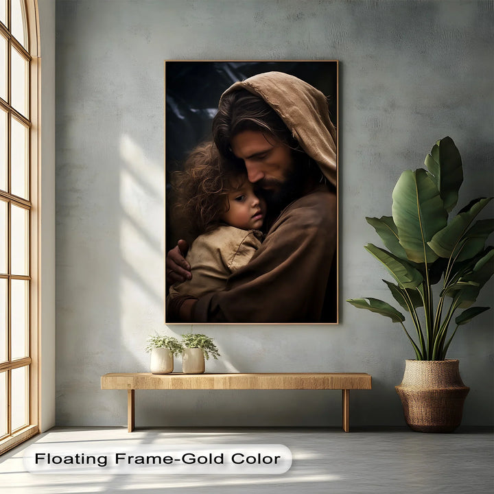 Divine Embrace – Jesus Holding a Child Canvas Print - MyPhotoStation