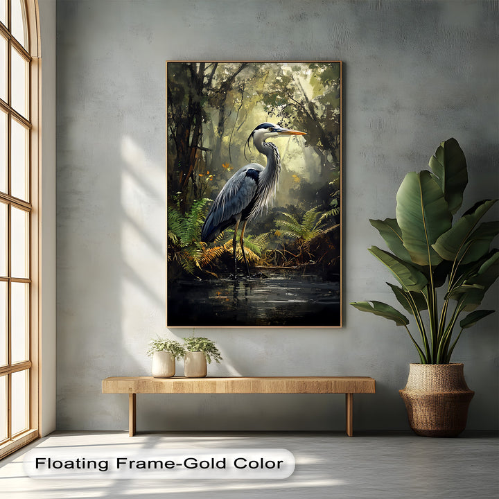 Misty Forest Heron – Wildlife Landscape Canvas Print