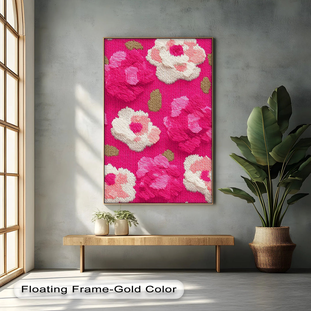 Bold Pink Floral Knit Pattern – Modern Yarn Texture Canvas Print - MyPhotoStation