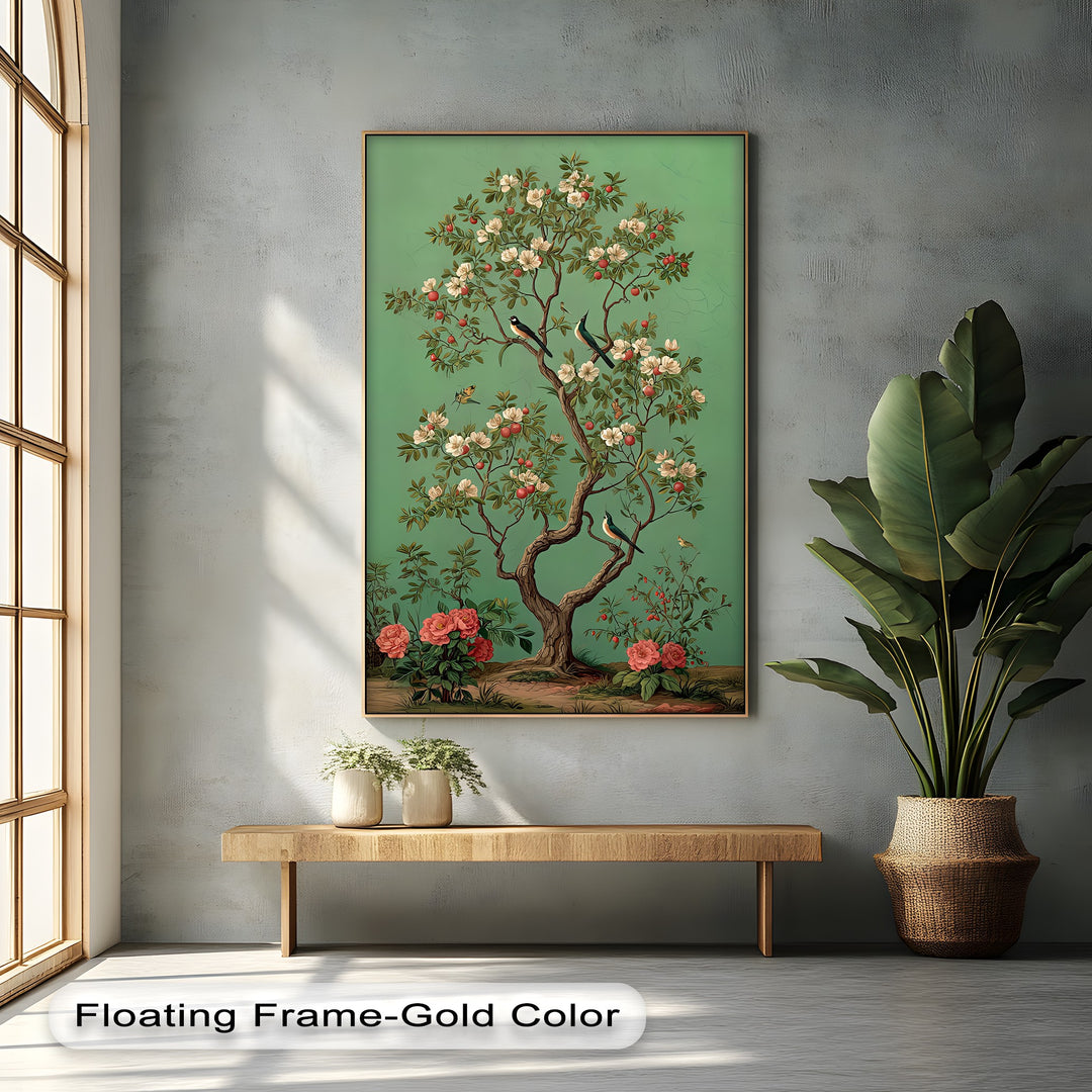 Birds and Blossoming Fruit Tree - Canvas Wall Art | Framed Art
