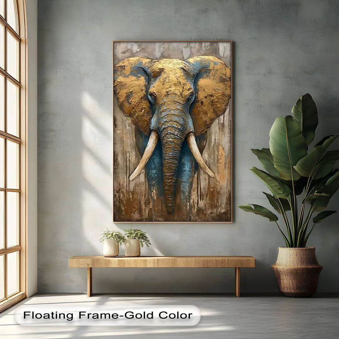 Majestic Elephant Head with Golden Texture – Wildlife Canvas Print - MyPhotoStation