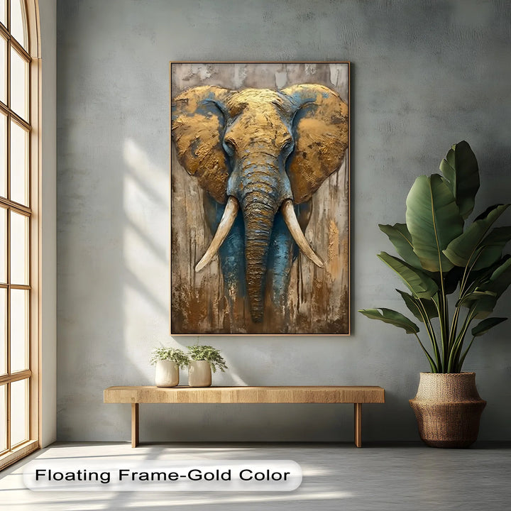 Majestic Elephant Head with Golden Texture – Wildlife Canvas Print - MyPhotoStation
