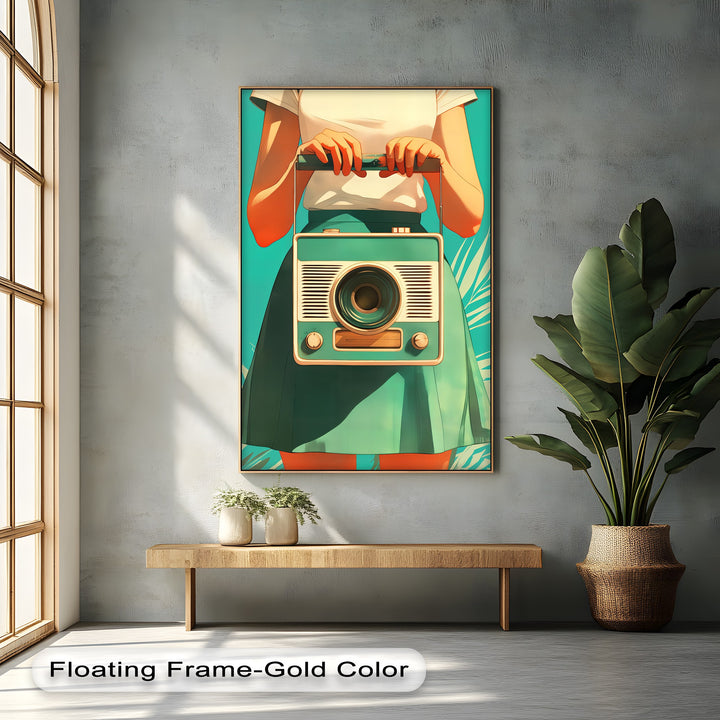 Tuned In – Retro Radio Girl Canvas Print