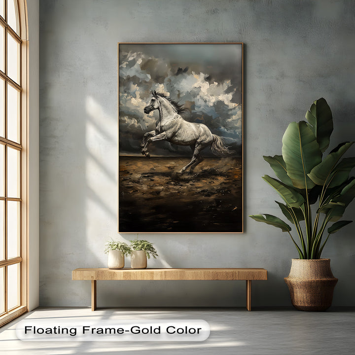 Majestic White Horse in Thunderous Landscape - Horse Canvas Print