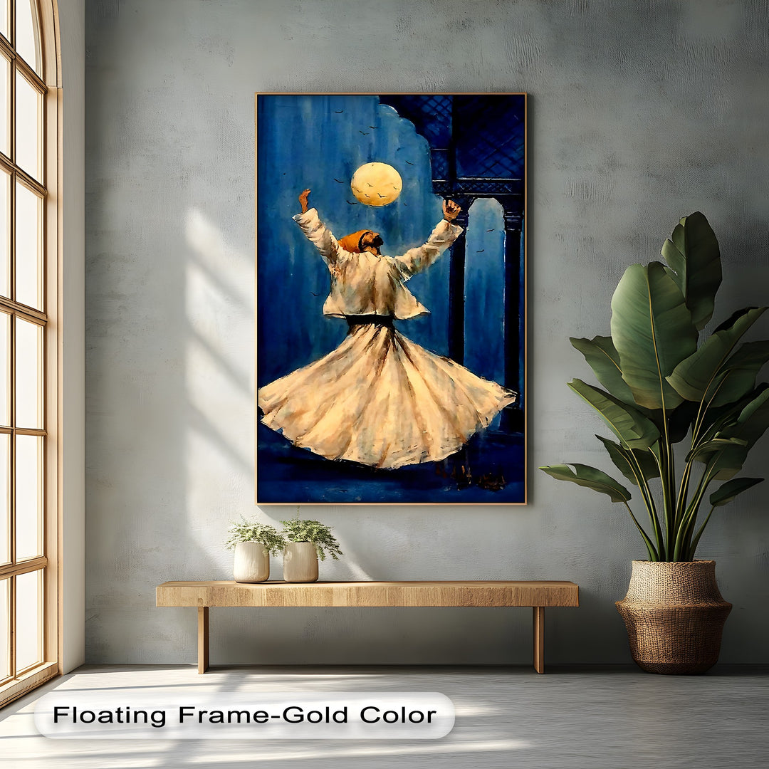Moonlit Dance – Whirling Dervish Islamic Canvas Wall Art | Large Canvas