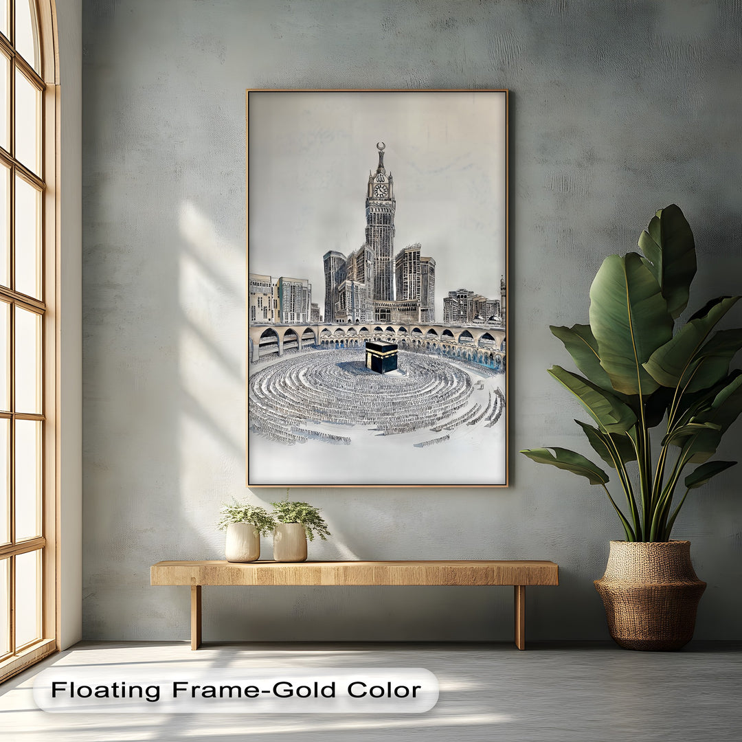 Kaaba with Abraj Al-Bait Clock Tower – Islamic Wall Art