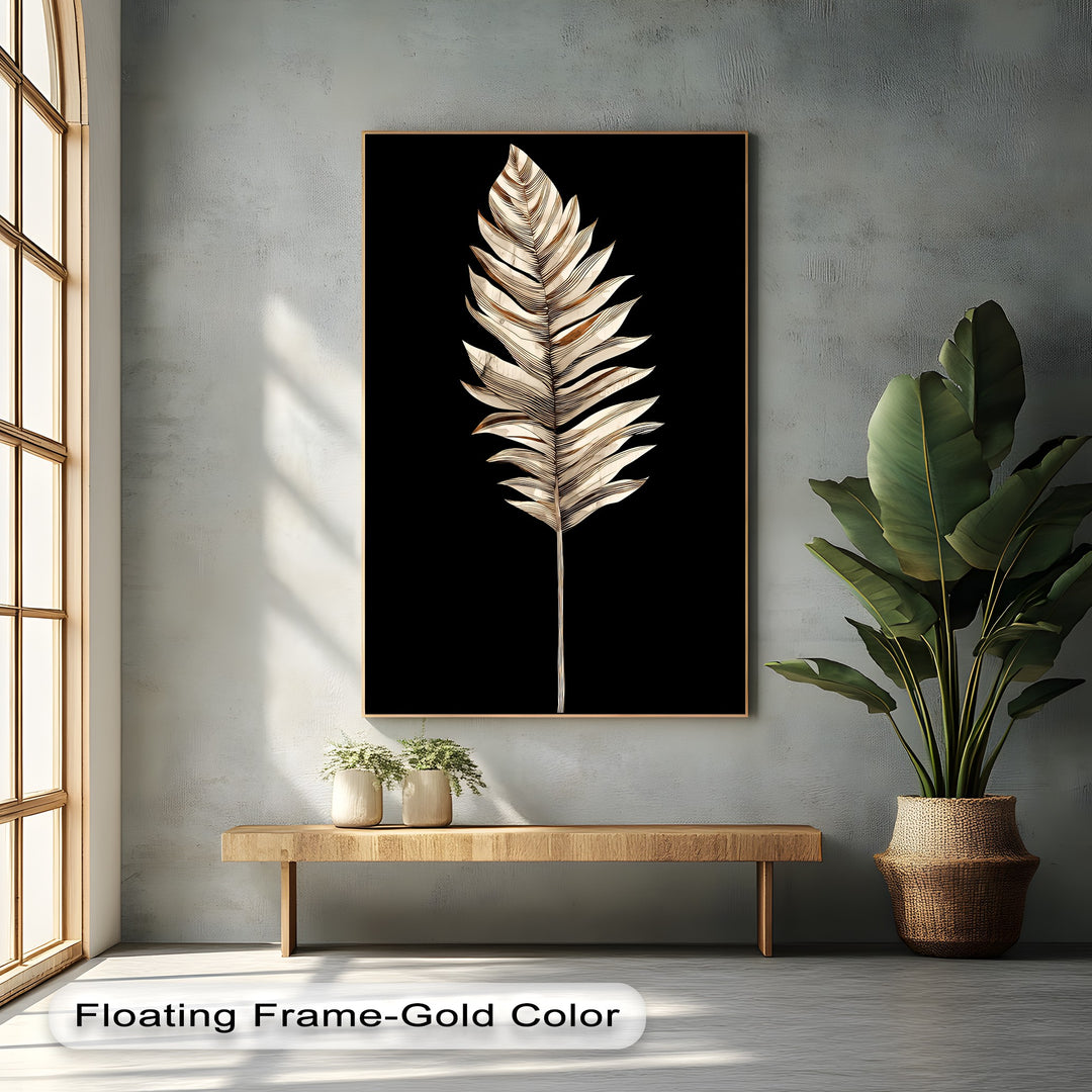 Golden Palm – Modern Metallic Leaf Canvas Wall Art | Framed Art