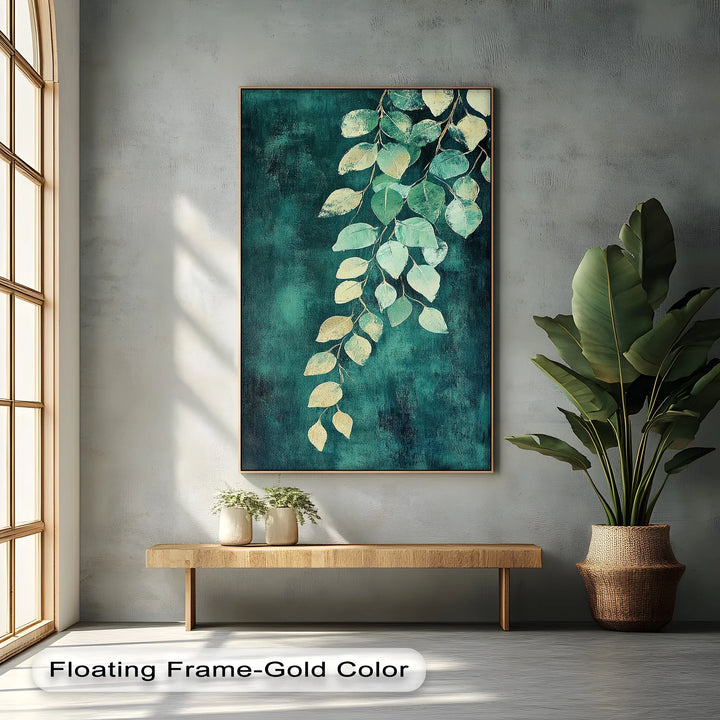 Golden Eucalyptus Cascade – Elegant Leaf Branch Canvas Print - MyPhotoStation