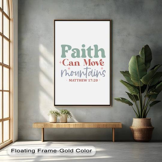 Undulating light enhances the sense of movement in this inspirational Faith Can Move Mountains design, a high quality canvas prints piece bringing modern style and soft pastel hues to any room.