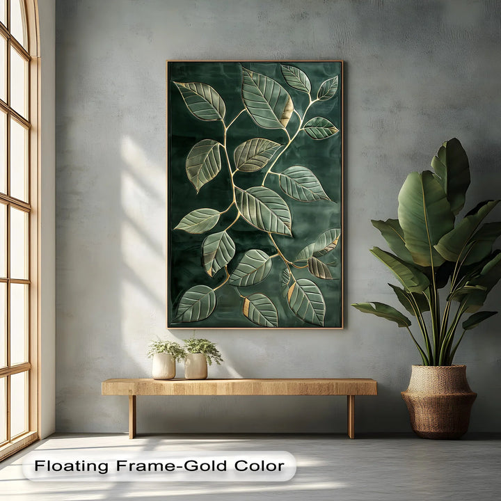 Golden Vein Harmony – Dark Green Leaf Canvas Print - MyPhotoStation