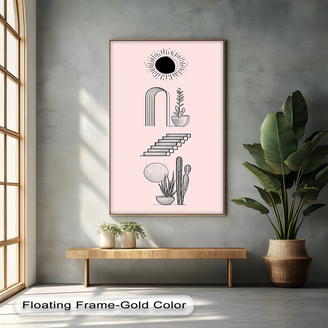 Desert Geometry – Minimalist Boho Cactus Canvas Print