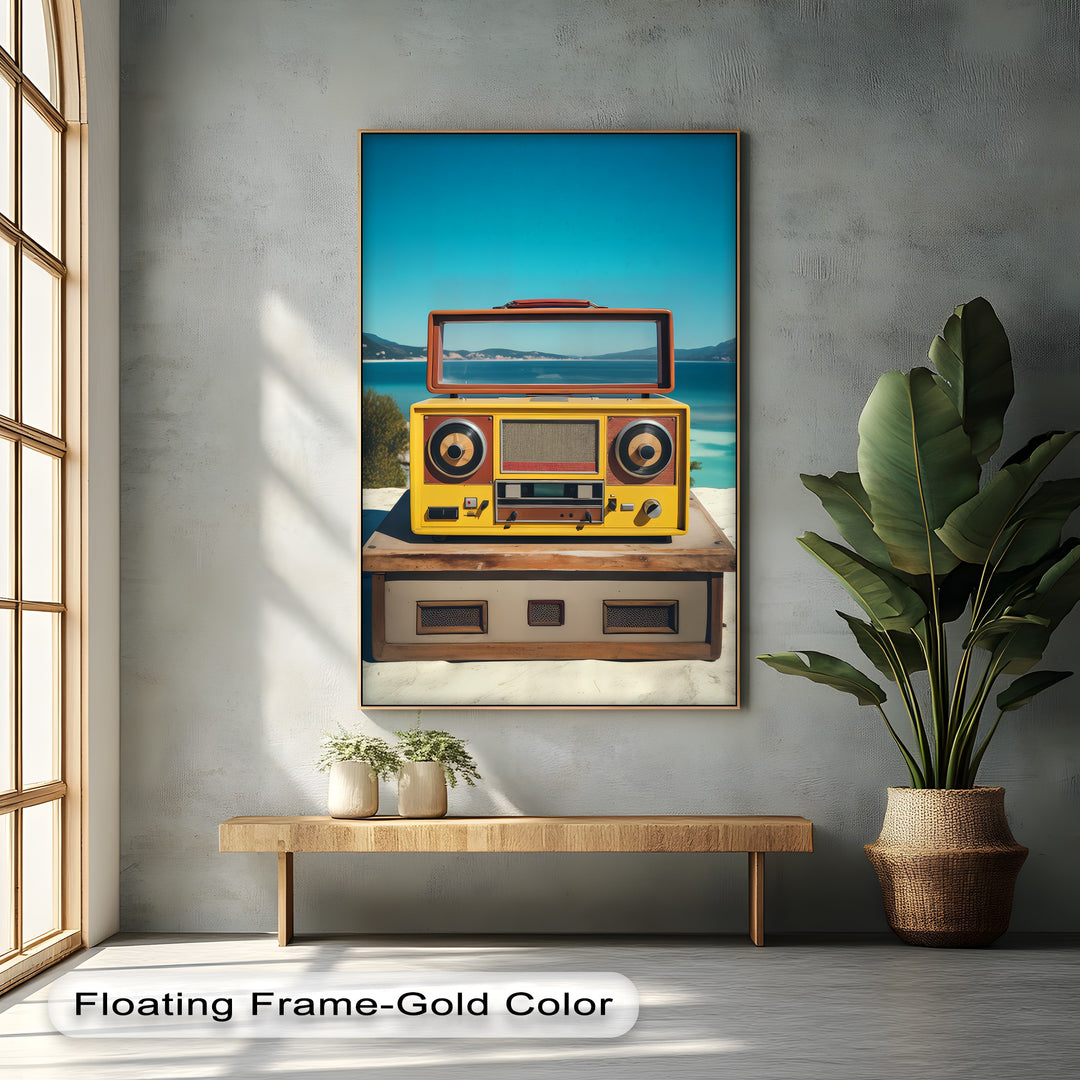 Seaside Soundwaves – Yellow Vintage Boombox Canvas Print