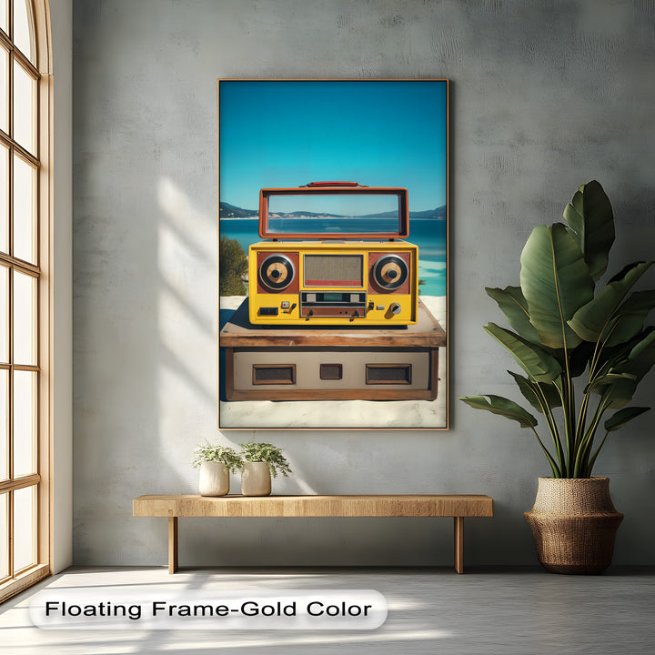 Seaside Soundwaves – Yellow Vintage Boombox Canvas Print