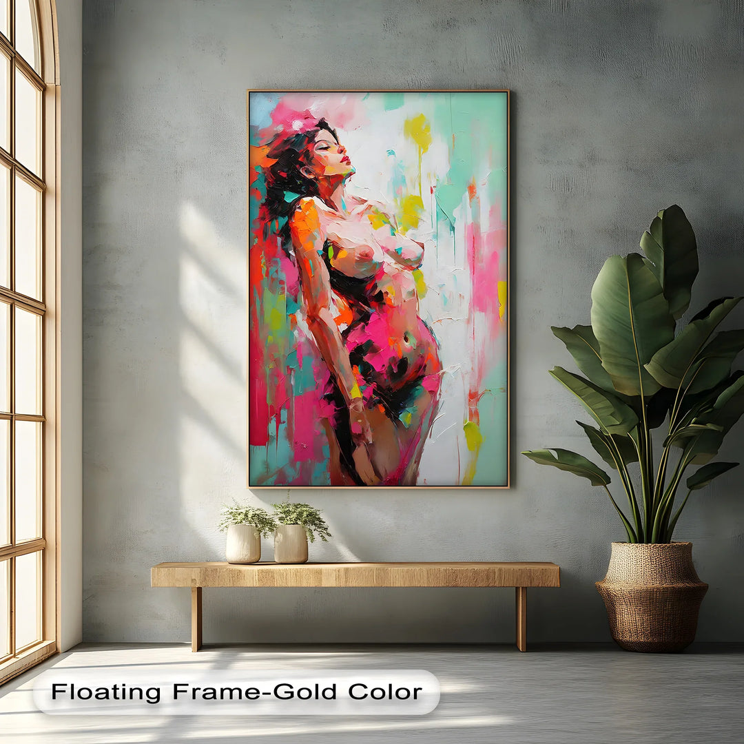 Radiant Surrender – Bold Expressionist Nude Canvas Print - MyPhotoStation