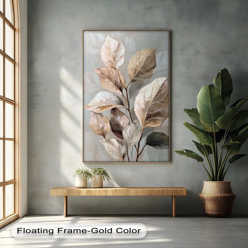 Elegant Earth-Toned Leaves – Neutral Abstract Botanical Canvas Print - MyPhotoStation