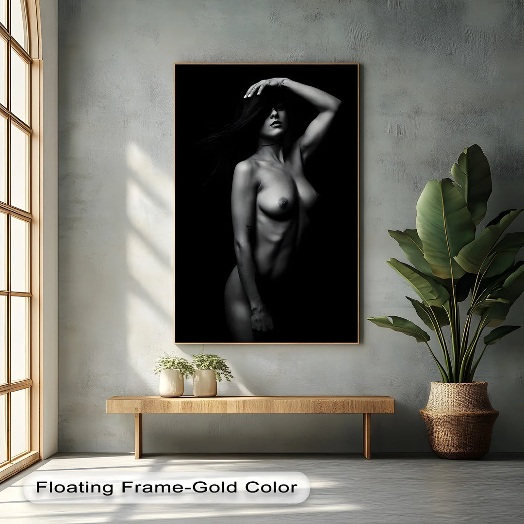 Veil of Shadow – Black and White Female Portrait Canvas Print - MyPhotoStation